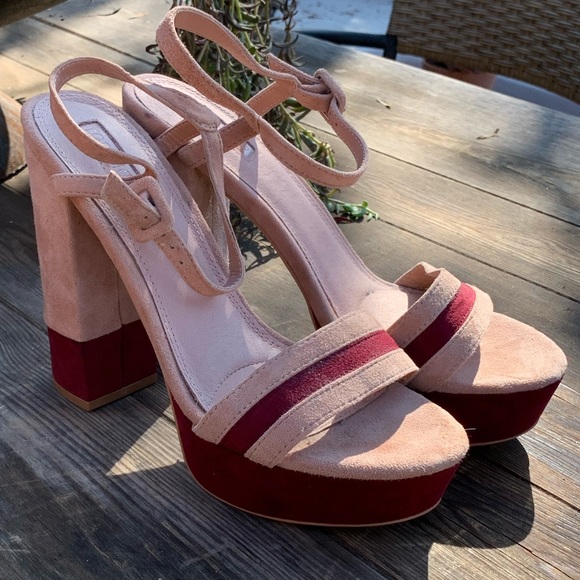 TopShop Suede Platform Sandals pink burgundy NWOB - Picture 4 of 7